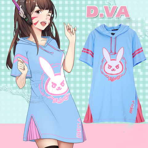 Dva vestido juego caliente héroes Dva Cosplay sudadera dva traje adulto top rosa azul vestido de Camisa larga ► Foto 1/6