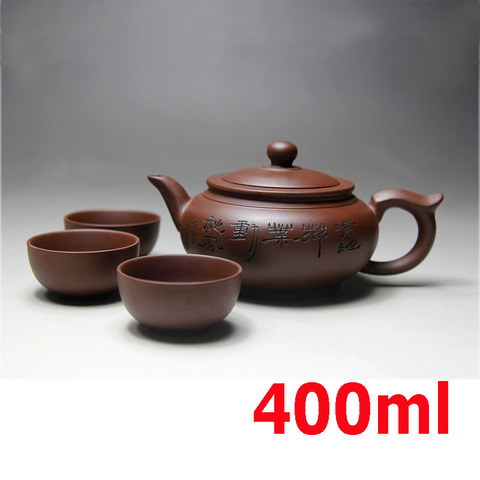 Juego de té de Kung Fu Yixing, tetera hecha a mano, juego de tazas de té, Ceremonia de té chino de cerámica Zisha de 400ml, regalo de 3 tazas, 50ml ► Foto 1/5