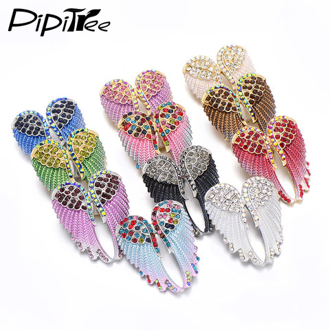 Pipitree-broche de alas de Ángel con plumas para mujer, 11 colores, broches de diamante de imitación de cristal, joyería Vintage ► Foto 1/6
