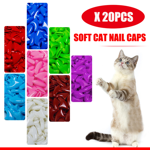 20 piezas de tapones para uñas de gato mascotas pata garras con uñas cuidado Protector con libre pegamento adhesivo + aplicador XS S M L ► Foto 1/6