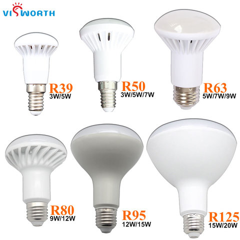 VisWorth R39 R50 lámpara LED E14 bombillas LED 3 W 5 W 7 W 9 W 12 W 15 w 20 W AC 110 V 220 V 240 V blanco frío E27 LED luces Decoración ► Foto 1/6