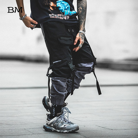 Joggers de hip hop hombres coreano estilo streetwear techwear