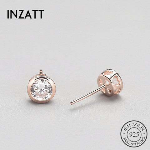 INZATT-Pendientes de plata de ley 925 decorados con circonita y corazones, joyería acristalada, con cierre de tipo tuerca, color oro rosa ► Foto 1/6