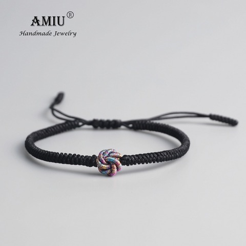 AMIU-pulseras para mujer y hombre, amuleto budista tibetano, amuleto tibetano, hechos a mano nudos, cuerda roja, regalo de la suerte ► Foto 1/5