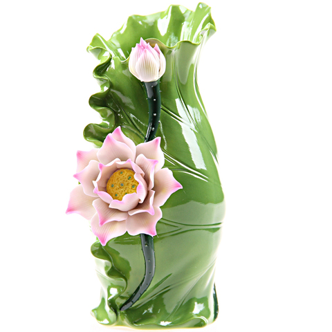 Jarrón chino tradicional de flor de loto y hojas, cerámica decorativa, arte popular personalizado y adorno artesanal, accesorios de Adorno ► Foto 1/4