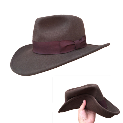 Sombrero marrón Crushable vaquero Fedora sombreros Indiana Jones Outback-paquete Simple ► Foto 1/5