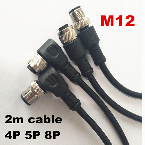 Conector de Sensor M12, Cable de 2m, enchufe impermeable macho y hembra, 4P, 5P, 8 pines + 2m, línea de PVC, ángulo tipo A y recto ► Foto 1/5