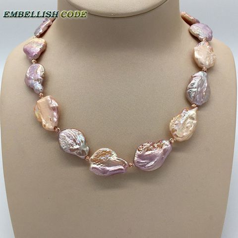 Encanto perlas collar melocotón púrpura brillo de gran tamaño rojo perlas oro para las mujeres forma ovalada, plana de perla cultivada natural ► Foto 1/1