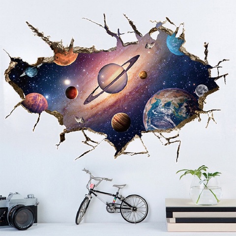 Simanfei galaxia espacio planetas de pared pegatina 2022 impermeable vinilo arte Mural universo estrella de papel de pared de la habitación de los niños decorar ► Foto 1/6