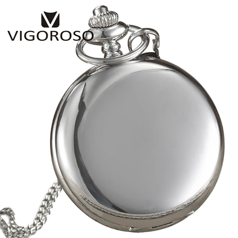 VIGOROSO-reloj de bolsillo de cuarzo para hombre y mujer, cronógrafo con números arábigos, esfera blanca, Estilo Vintage, Color plateado, regalo ► Foto 1/6