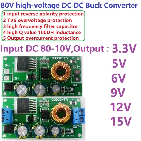 De alto voltaje ebike dc-dc convertidor Buck paso Abrigos de plumas módulo regulador 80 V 72 v 64 V 60 V 48 V 36 V 24 V a 15 V 12 V 9 V 6 V 5 V 3.3 V ► Foto 1/6