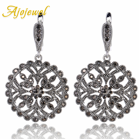 Ajojewel, pendientes de gota de cristal negro de alta calidad, pendientes grandes redondos Vintage para joyería de moda de mujer, flor ► Foto 1/6