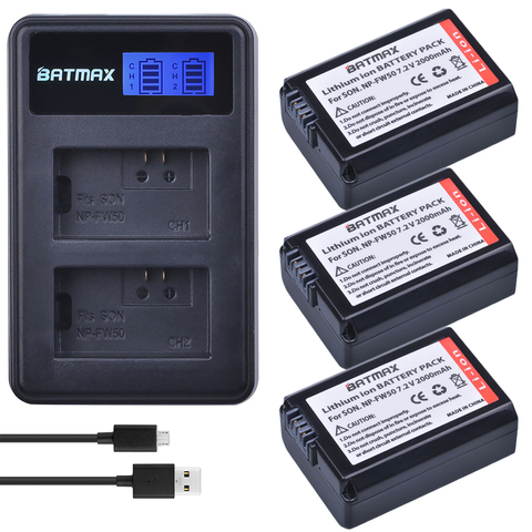 3 unids 2000 mAh NP-FW50 NP FW50 NPFW50 batería Akku + LCD cargador Dual para Sony Alpha a6500 a6300 a7 7R a7R a7R II a7II NEX-3 NEX-5 ► Foto 1/6