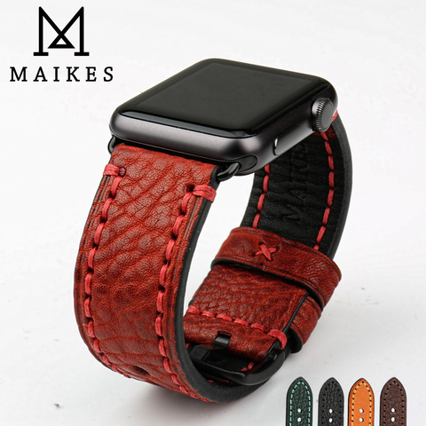 MAIKES correa de reloj nueva para el reloj de Apple 44mm 40mm / 42mm 38mm serie 4 3 2 1 iWatch especial correa de reloj de cuero genuino correa de reloj ► Foto 1/6