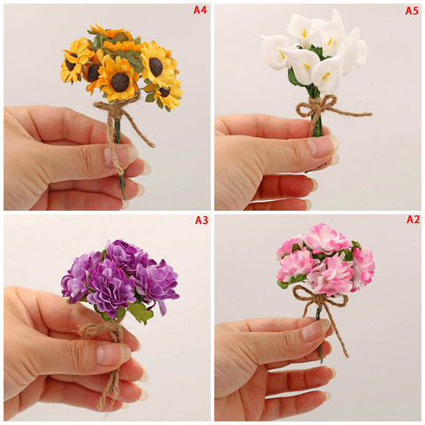 Ramo de flores artificiales hechas a mano para casa de muñecas, decoración de muñeca lirio, Lavanda, Rosa, girasol, morado falso, 10 estilos ► Foto 1/6