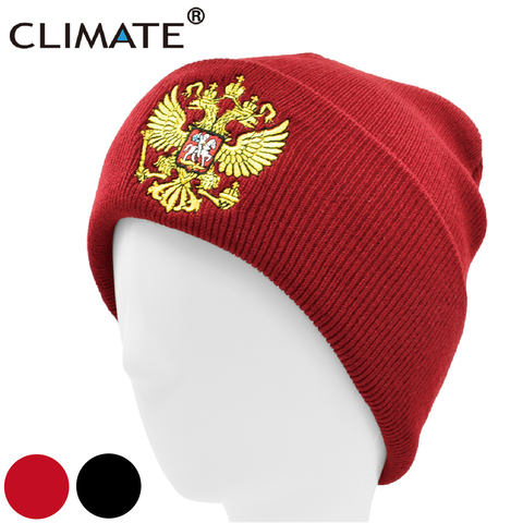 CLIMATE-Gorro con emblema ruso para hombre y mujer, gorrito de lana con emblema ruso para el invierno, gorros de punto cálidos para el Día Nacional ► Foto 1/6