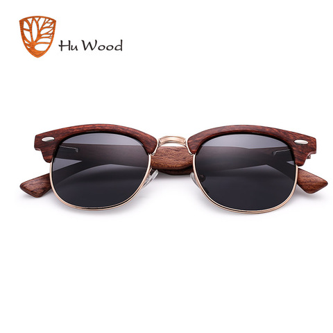 HU WOOD 2022 nuevas gafas de sol polarizadas Unisex Retro de madera a rayas de alta calidad Oval Semi-Rimless marca gafas de sol femenina GR8005 ► Foto 1/5