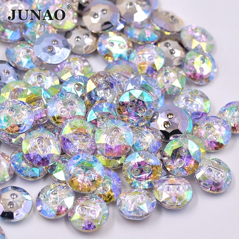 JUNAO-Botón de Cristal AB para coser diamantes de imitación, botones acrílicos redondos de piedras de cristal, botones de decoración para ropa, 15mm ► Foto 1/6