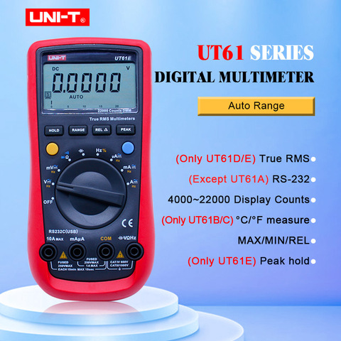 Multímetro Digital UT61E de UNI-T, valores eficaces auténticos, rango automático, UT61A/B/C/D, CA, CC, retención de datos, multímetro + monitor de voltaje y corriente USB ► Foto 1/6
