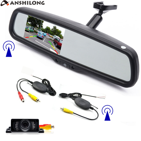 ANSHILONG coche inalámbrico Kit de visión trasera 4,3 espejo LCD de una pulgada Monitor + HD infrarrojos copia inversa de aparcamiento cámara de visión nocturna + soporte ► Foto 1/1