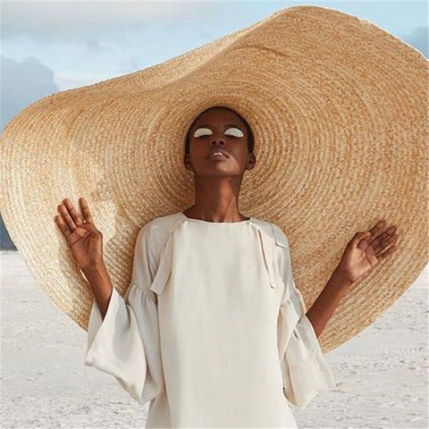 WZCX-sombrero de paja con ala ancha de 80cm para mujer, gorro de playa plegable para vacaciones, informal, para verano, 2022 ► Foto 1/6