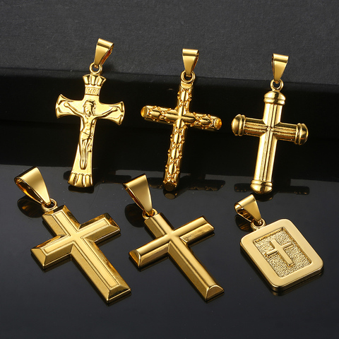 Davieslee-Colgante de cruz de Jesús para hombres y mujeres, colgante de oro, joyas, regalos, LGPP01, venta al por mayor ► Foto 1/6