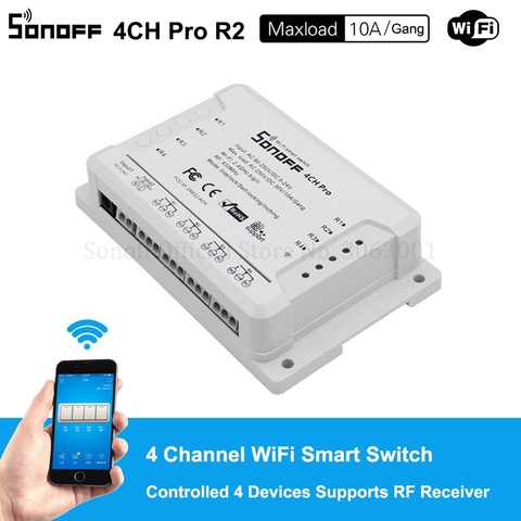 Sonoff 4CH Pro R2 10A /Gang 4 canales Wifi interruptor inteligente 433 MHZ RF remoto Wifi luces interruptor compatible con 4 Dispositivos funciona con Alexa ► Foto 1/6