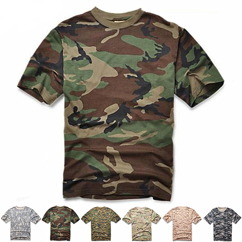 Nueva táctica ropa de camuflaje de caza camiseta de secado rápido transpirable hombres del ejército O cuello de manga de camisa de combate militar camiseta Casual ► Foto 1/6