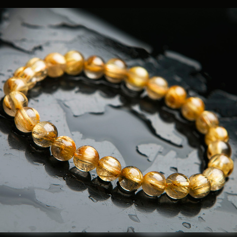 7mm oro Natural rutilado titanio cristal de cuarzo mujer hombre rico piedra redonda cuentas pulsera de Brasil joyería AAAAA ► Foto 1/6