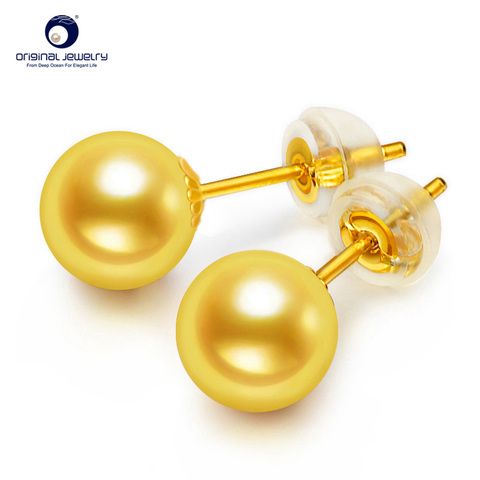 [YS] 18k joyería de perlas doradas de 5-8mm cultivadas perla Stud pendientes de diseño sencillo para las mujeres ► Foto 1/6