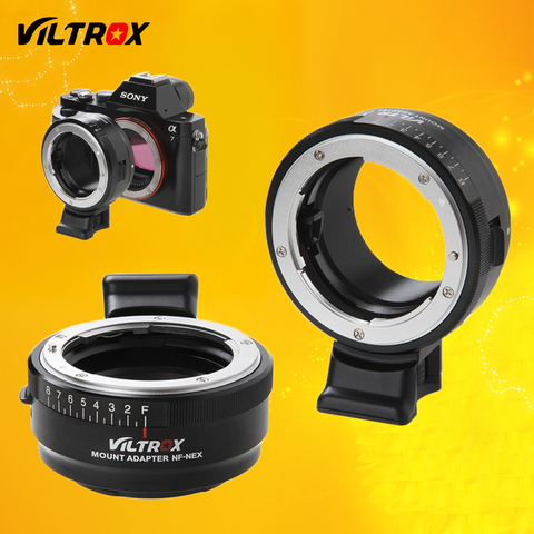 Viltrox NF-NEX adaptador de lente w/montaje de trípode anillo de apertura para Nikon F AF-S AI lente G de Sony E cámara A9 A7SII A7RII NEX 7 A6500 ► Foto 1/6