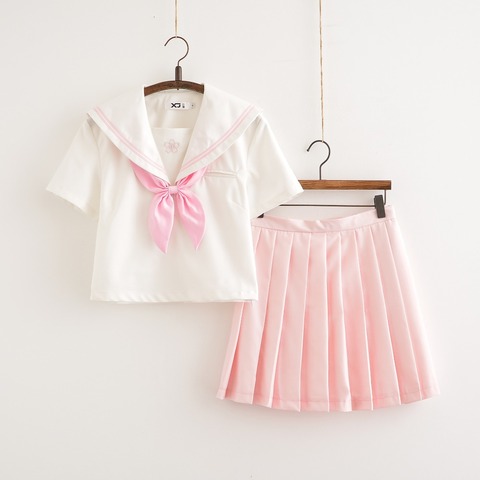 Vestido escolar Sakura Lolita, falda rosa de verano, uniformes JK Escuela Japonesa, Top + falda + corbata, chicas adolescentes, Cosplay de Anime, trajes de marinero ► Foto 1/6