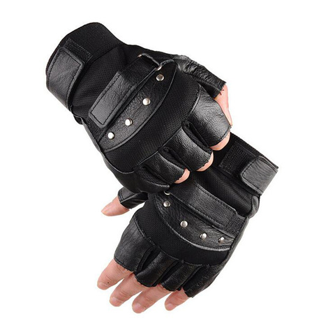 Guantes tácticos militares de medio dedo para hombre, guantes deportivos para ciclismo, gimnasio, remaches negros, Punk, G135 ► Foto 1/4