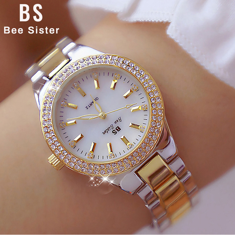 Reloj de pulsera para mujer, dorado, de diamantes de cristal, de