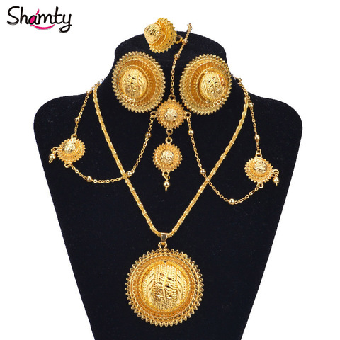 Shamty-Conjuntos de Oro africano, joyería nupcial etíope, estilo Habasha, conjunto de Color dorado puro para boda, nigeriano, Albania, A30034 ► Foto 1/6