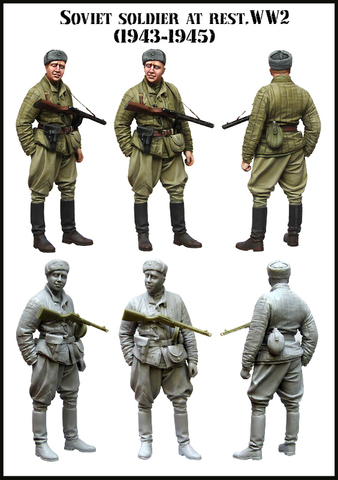 Kit de modelo de figura de resina, soldado soviético de la Segunda Guerra Mundial en reposo, sin pintar, 1/35 ► Foto 1/1