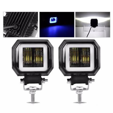 Krator 2 uds 3 pulgadas 12V 24V 6500K 40W impermeable cuadrado luz led Ojos de Ángel Bar Offroad coche barco led luz de trabajo ► Foto 1/6