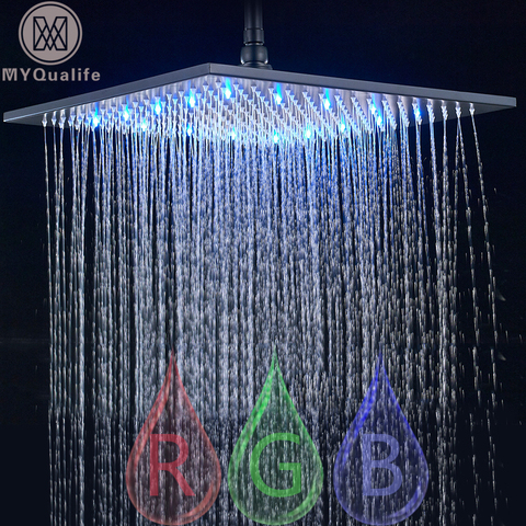 Cabezal de ducha de lluvia negra con luz LED, 16 