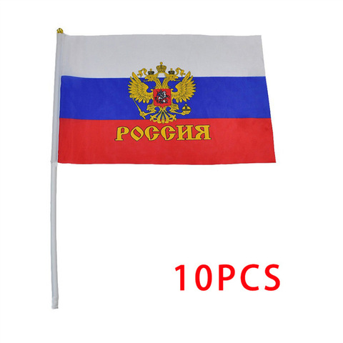 Bandera pequeña de Rusia, Bandera de Rusia de 14x21CM, bandera nacional de mano con poste, bandera para agitar, 2022, 10 Uds. ► Foto 1/4