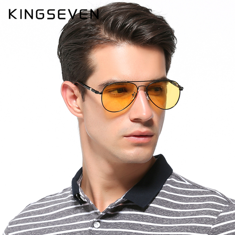 KINGSEVEN-gafas polarizadas para conducir para hombre, lentes de sol HD con visión nocturna, antideslumbrantes, para día de lluvia, para exteriores, color amarillo ► Foto 1/5