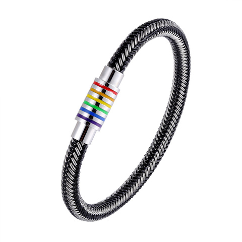 Pulsera trenzada de acero inoxidable para hombre y mujer, brazalete magnético, arcoíris, color blanco y negro, diseño único ► Foto 1/6