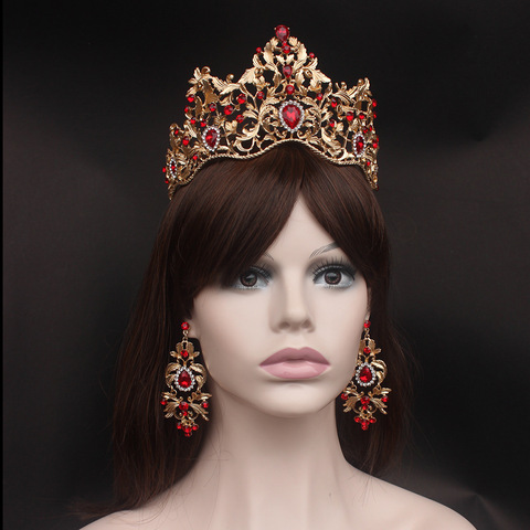 De moda barroco magnífico cristal rojo nupcial Tiaras boda corona novia diadema para concurso accesorios para el cabello de boda ► Foto 1/6