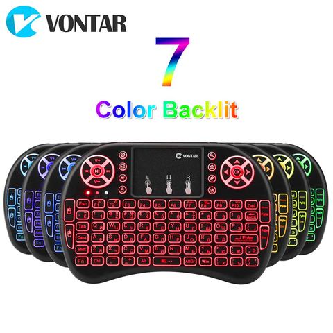 VONTAR i8 + 2,4G Mini teclado inalámbrico 7 colores retroiluminado Touchpad de mano ruso Air Mouse para Android TV Box T9 X96 HK1 mini ► Foto 1/6