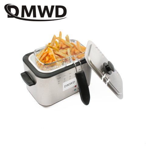 DMWD-freidora eléctrica de acero inoxidable de 1,5 l, olla para freír, pollo y patatas fritas sin humo ► Foto 1/6