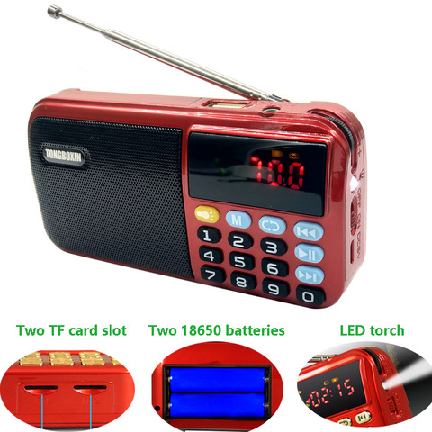 C-803 con dos baterías 18650 ranura y linterna LED y dos ranuras para tarjeta TF altavoz USB inalámbrico Radio FM portátil MP3 jugador ► Foto 1/6