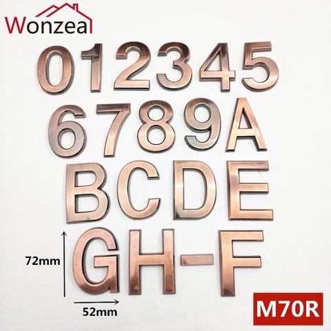 Wonzeal-Placa de dirección de puerta moderna de plástico ABS, cobre rojo, 70mm, 0123456789A-Z, pegatina de dígitos, para casa y Hotel ► Foto 1/6
