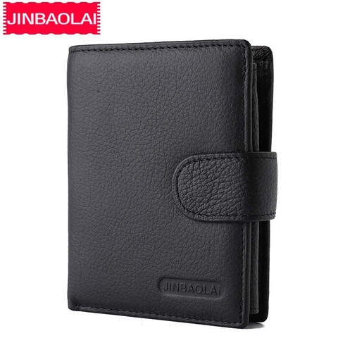 JINBAOLAI-billeteras cortas de cuero genuino para hombre, monedero con broche, tarjetero, Vintage, alta calidad, 2022 ► Foto 1/5