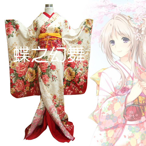 Mujeres Floral japonés tradicional Furisode Kimono largo Yukata Cosplay disfraz ► Foto 1/3