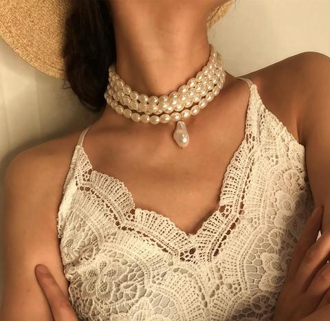 KMVEXO-gargantilla de perlas de imitación para mujer, collares irregulares, colgante de perlas, collar de boda 2022 ► Foto 1/6