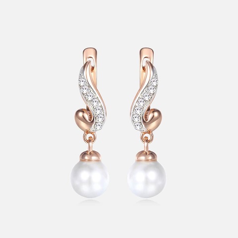 Claro Cubic Zirconia pendientes de perlas para mujeres 585 oro rosa pendientes de novia joyería de las mujeres regalos KGE143 ► Foto 1/6